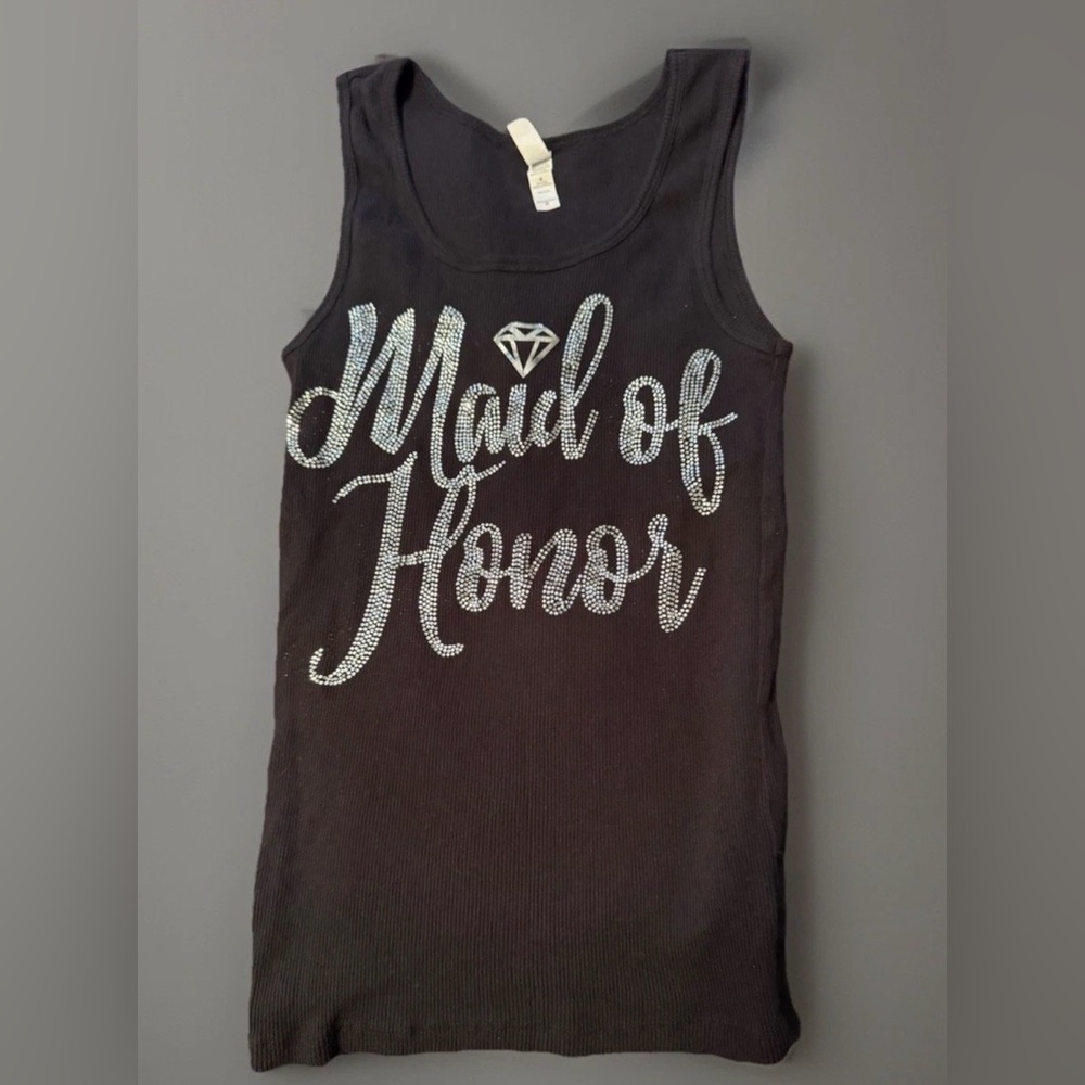 Black & Rhinestone Maid of Honor Tank Top worn once